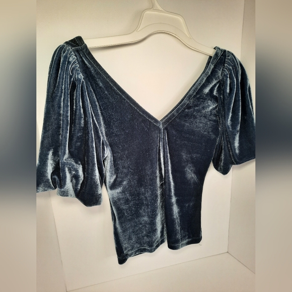 Free People Cupcake Velvet Short Sleeve Top in Outer Space (Blue Gray) - Picture 9 of 13
